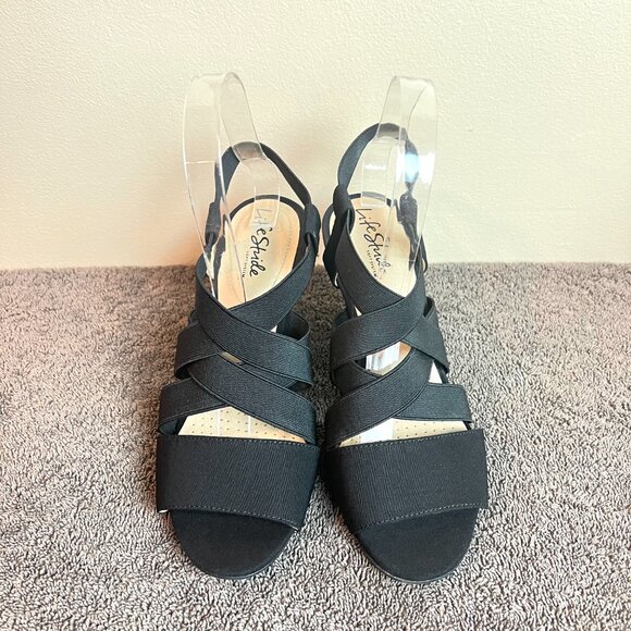 7W 7‎ Wide Width Lifestride Womens Charlotte Black Strappy Heels Sandals Shoes - Picture 2 of 11